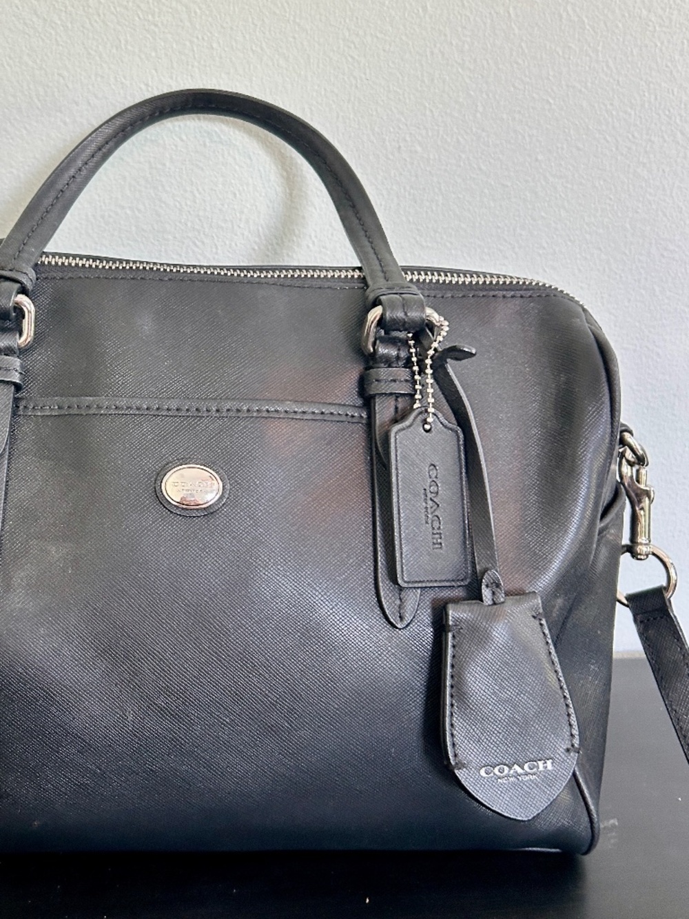 Designer Coach Black Textured Satchel / Crossbody Bag